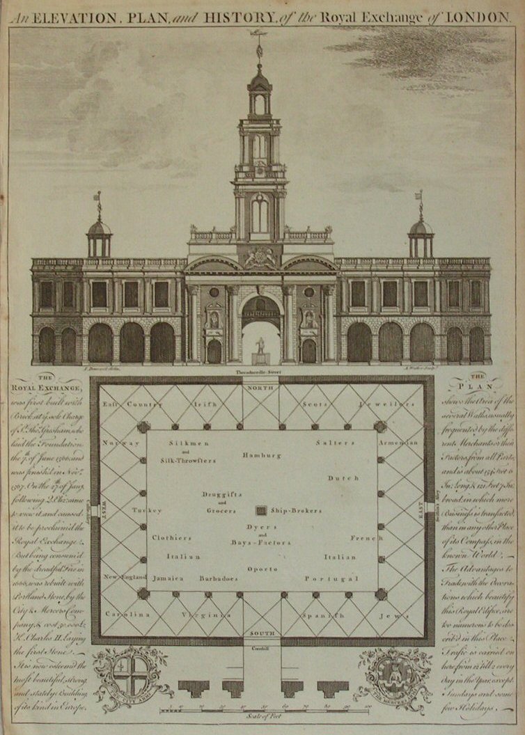 Print - An Elevation, Plan and History of the Royal Exchange London - Walker